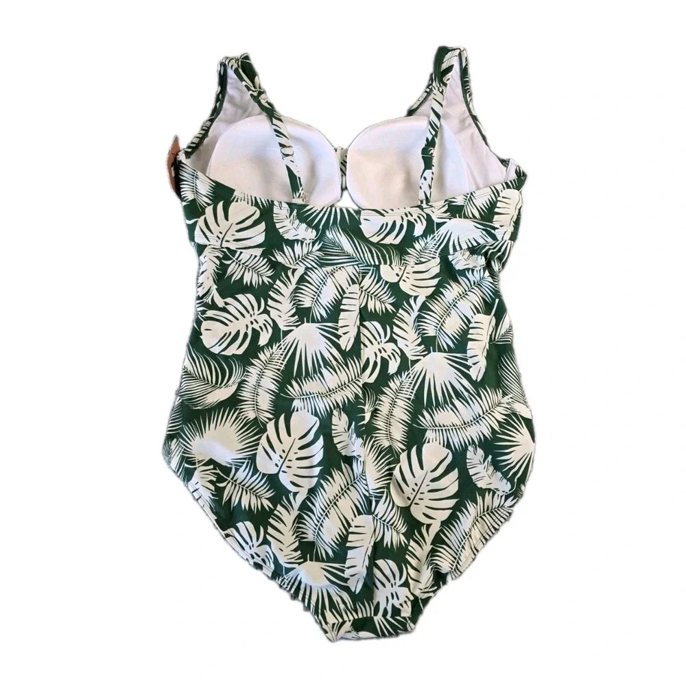 Shade And Shore Swimsuit Padded Top Size 24W Green Floral NEW (306)